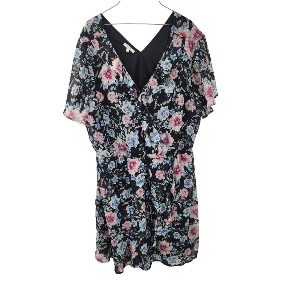Maurices Floral Print Navy V-Neck Dress - Plus Size 2X